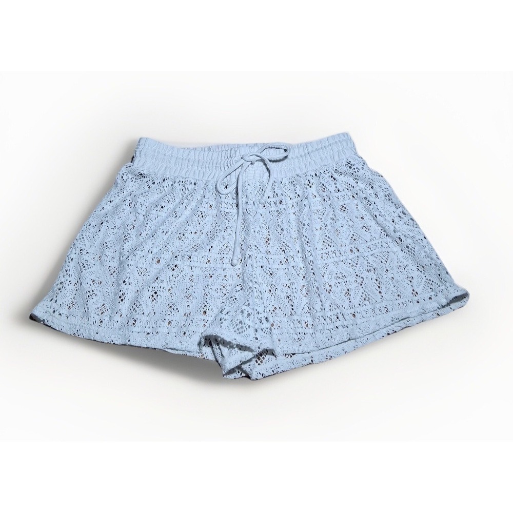 Time and Tru Womens Ivory White Crochet Eyelet Smocked Drawstring Shorts Size S